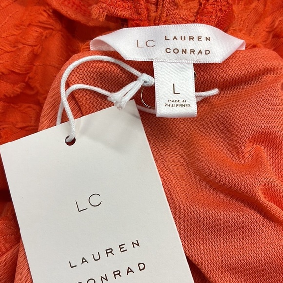 LC Lauren Conrad NWT Coral Ruffled Sleeve Square Neck Cross Back Top - Picture 9 of 12